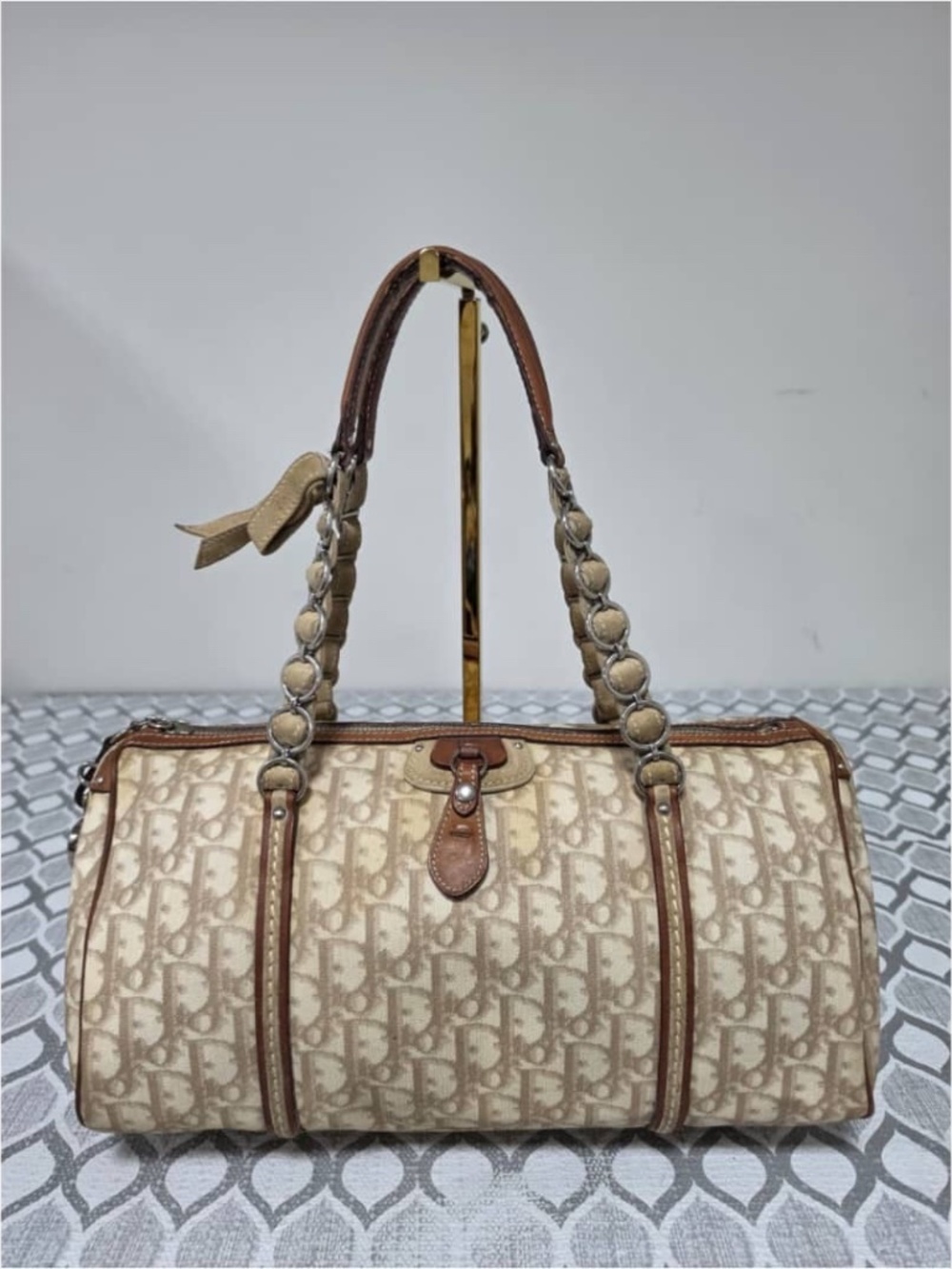 Authentic Christian Dior Vintage Monogram Trotter Romantique Cream/Brown